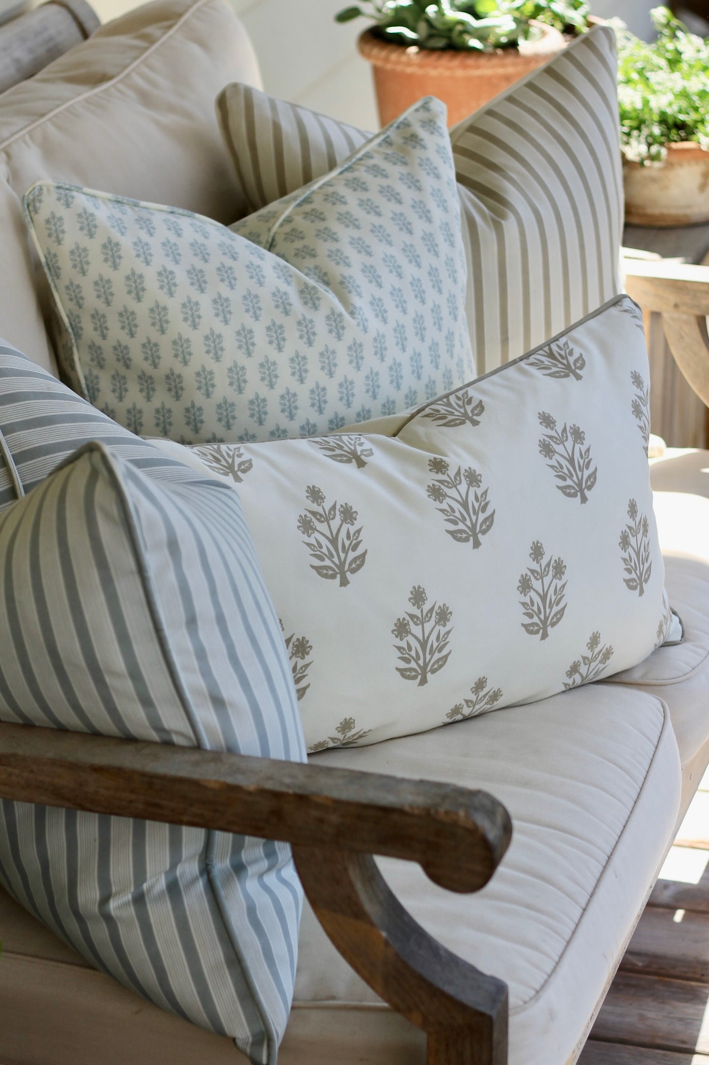 Outdoor Dahlia Pillow Covers in English Blue | 4 Sizes