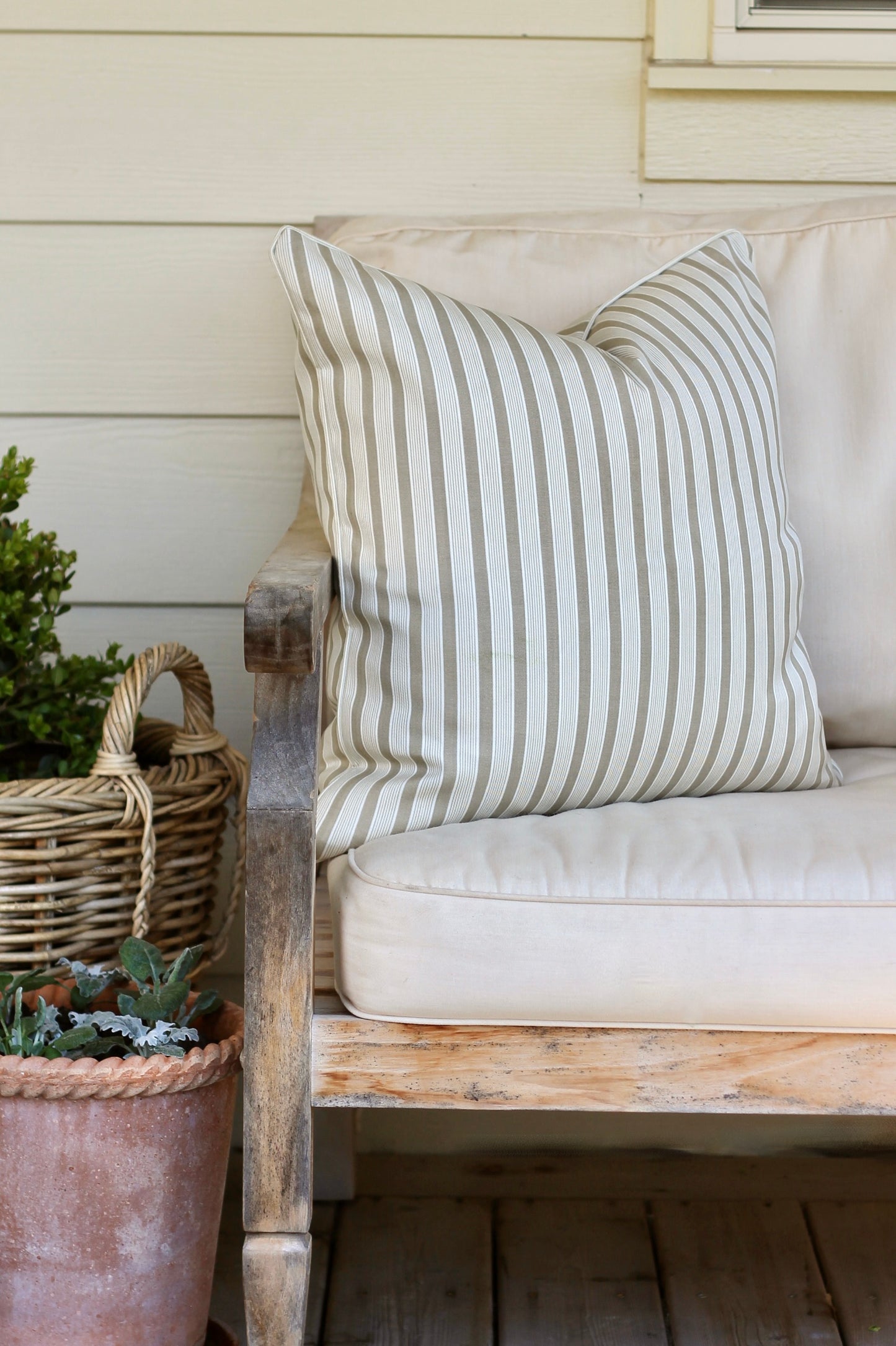 Outdoor JSH Stripe Pillow Covers in Wheat | 3 Sizes