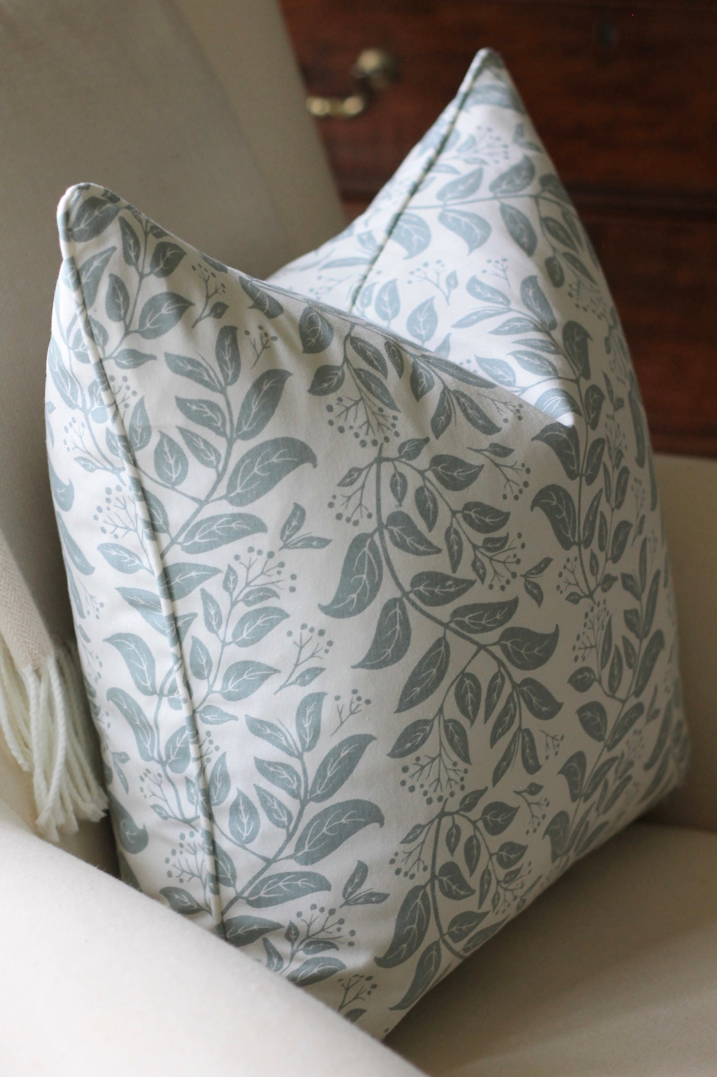 Privet Hedge Pillow Covers in English Blue