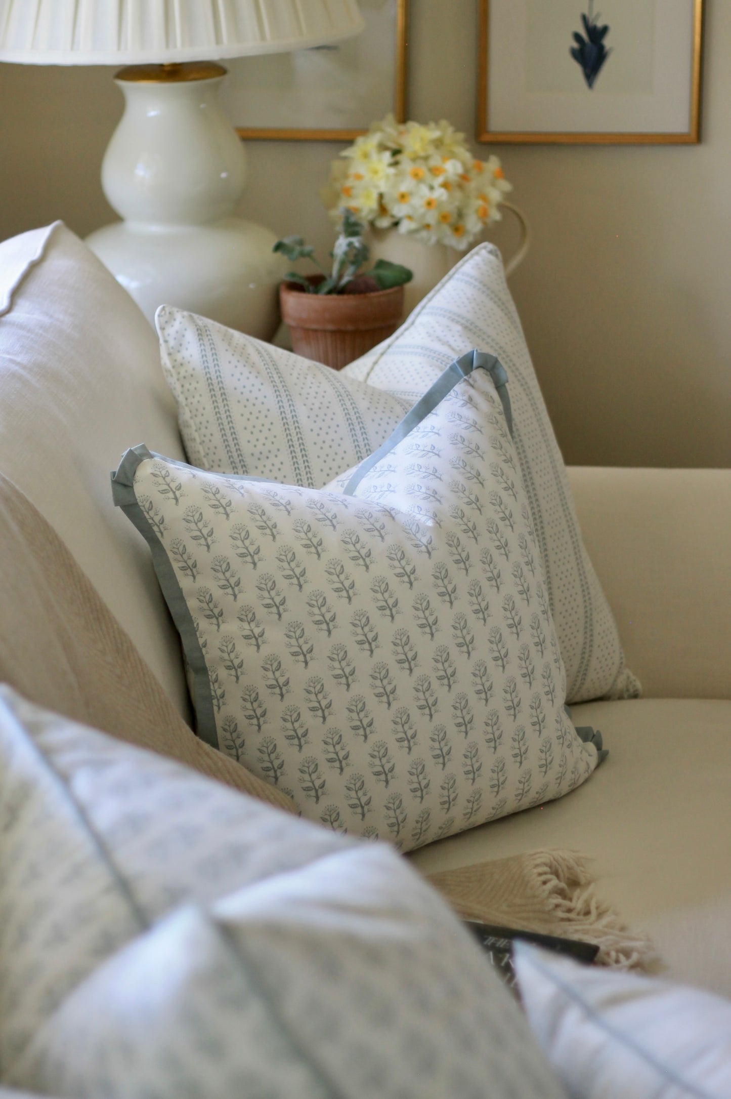 Privet Sprig Pillow Covers in Seaglass