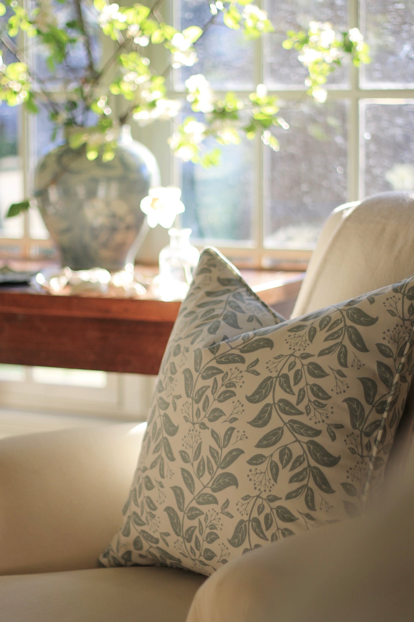 Privet Hedge Pillow Covers in English Blue