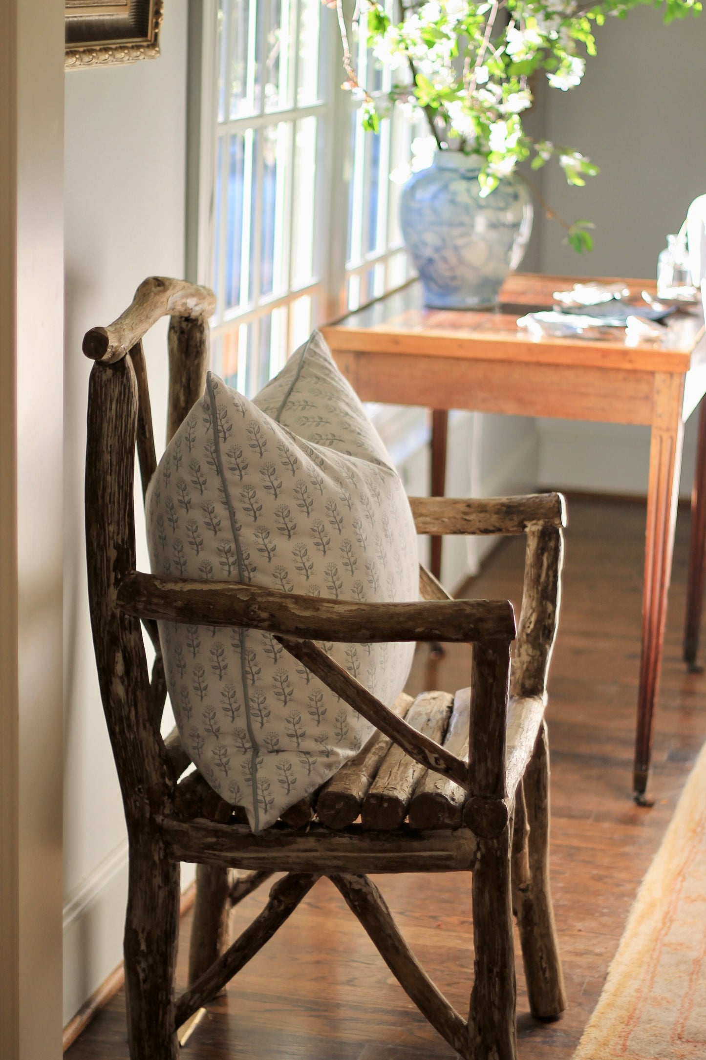 Privet Sprig Pillow Covers in English Blue
