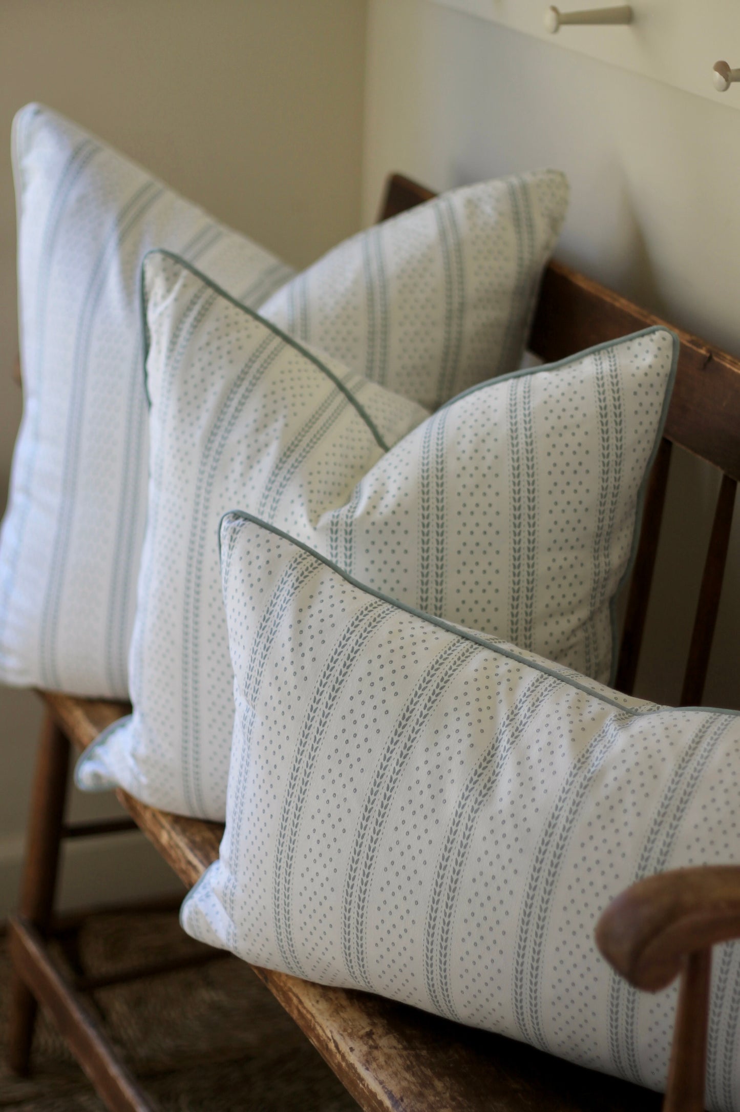 Dot & Leaf Ticking Pillow Covers in Seaglass