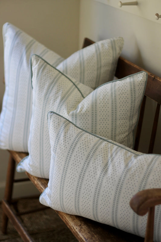 Dot & Leaf Ticking Pillow Covers in English Blue