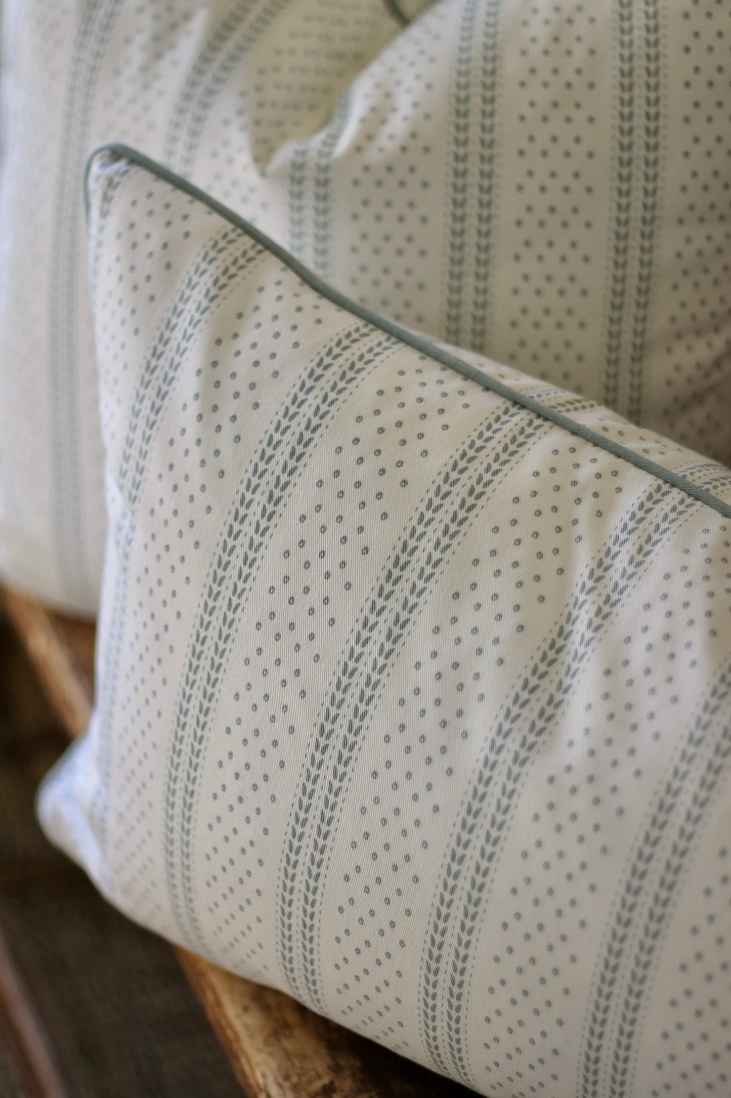 Dot & Leaf Ticking Pillow Covers in English Blue
