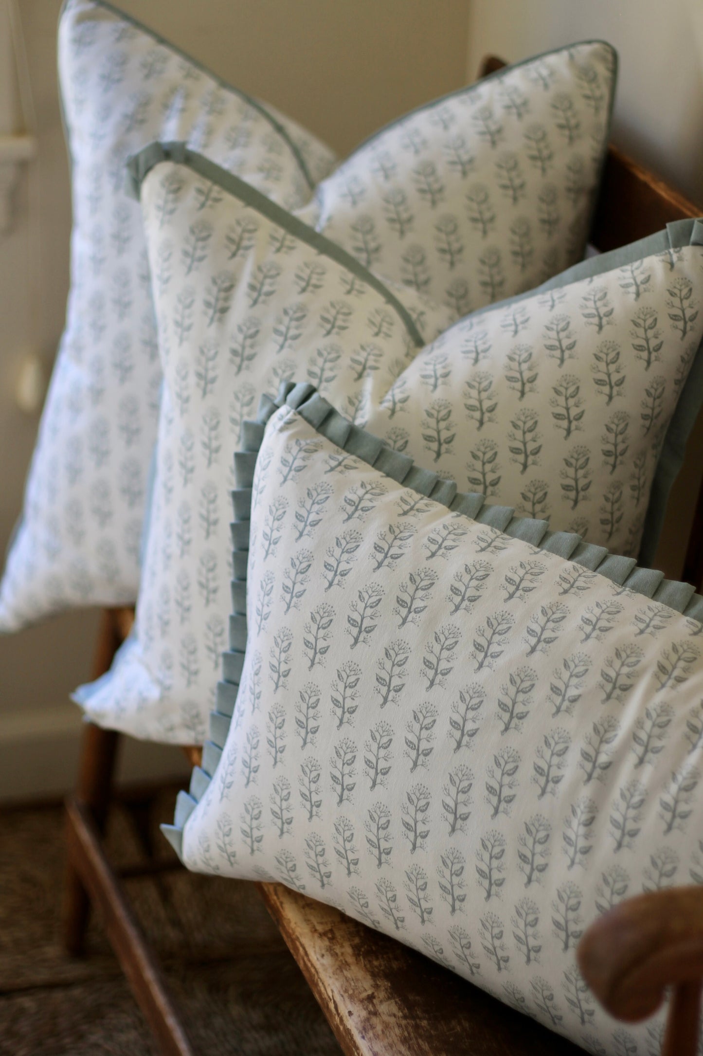 Privet Sprig Pillow Covers in English Blue