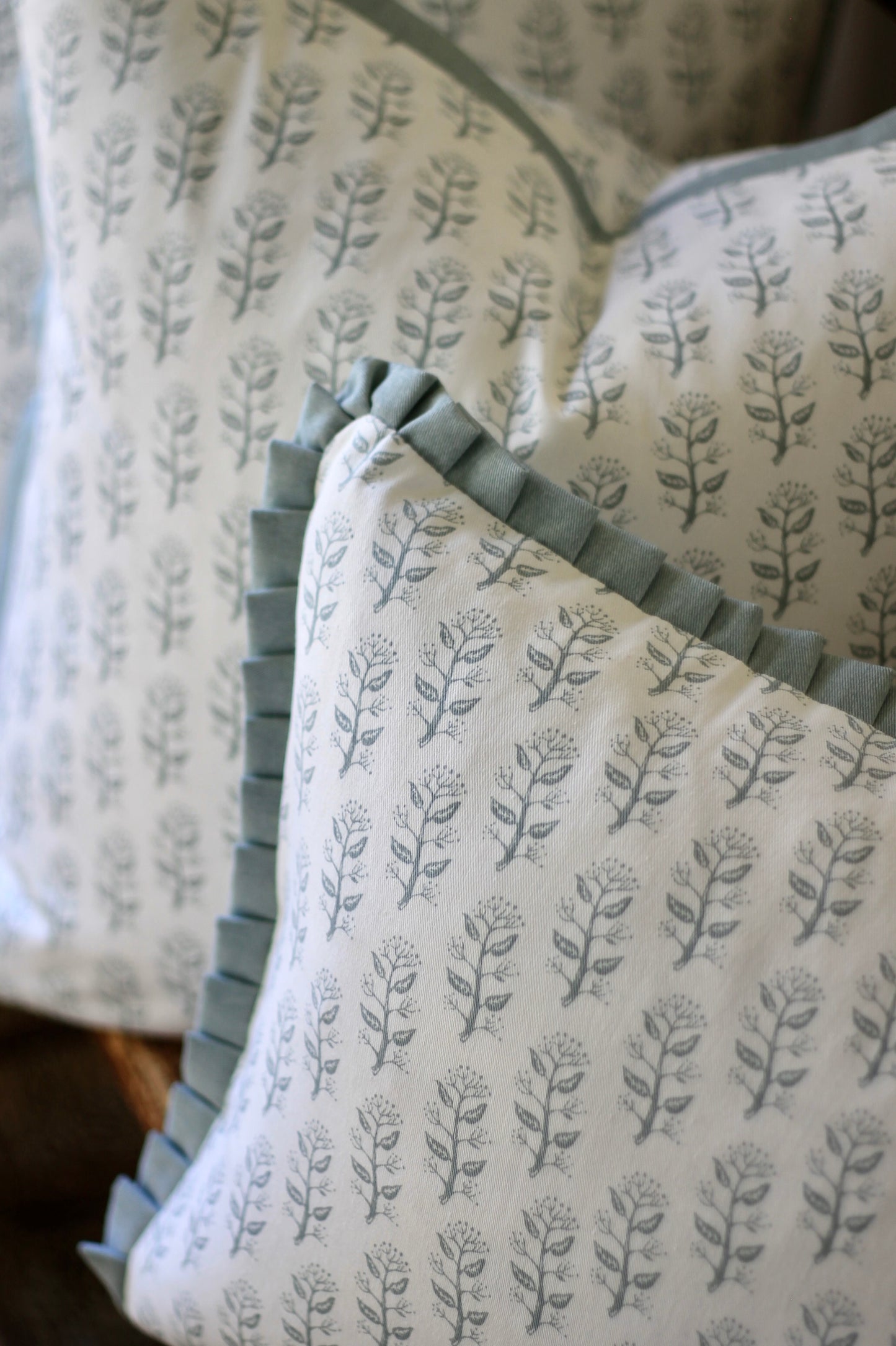 Privet Sprig Pillow Covers in English Blue
