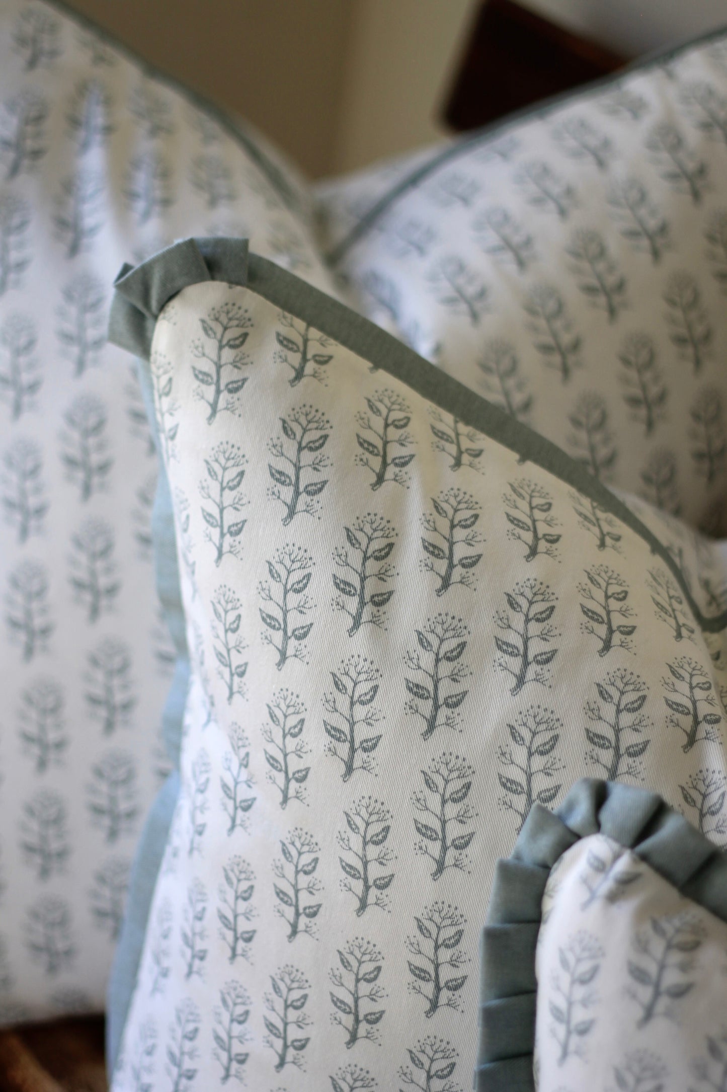 Privet Sprig Pillow Covers in English Blue