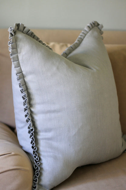 English Blue Linen Pillow Covers with Boxed Pleat