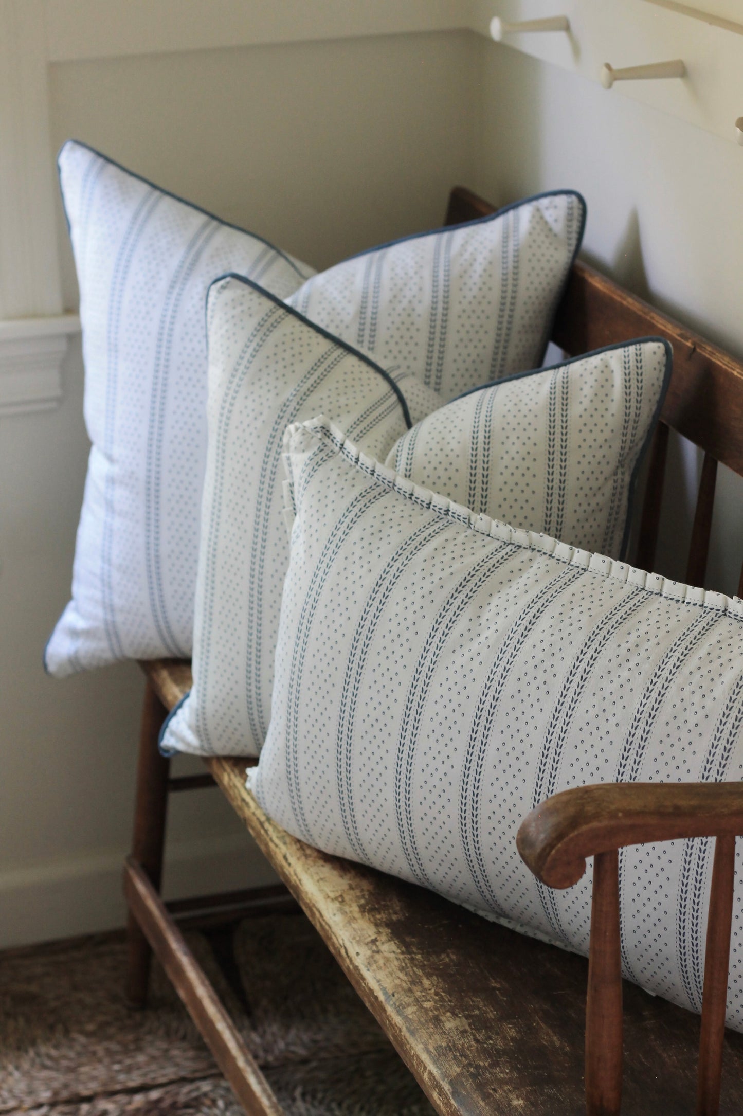 Dot & Leaf Ticking Pillow Covers in Navy | 3 sizes