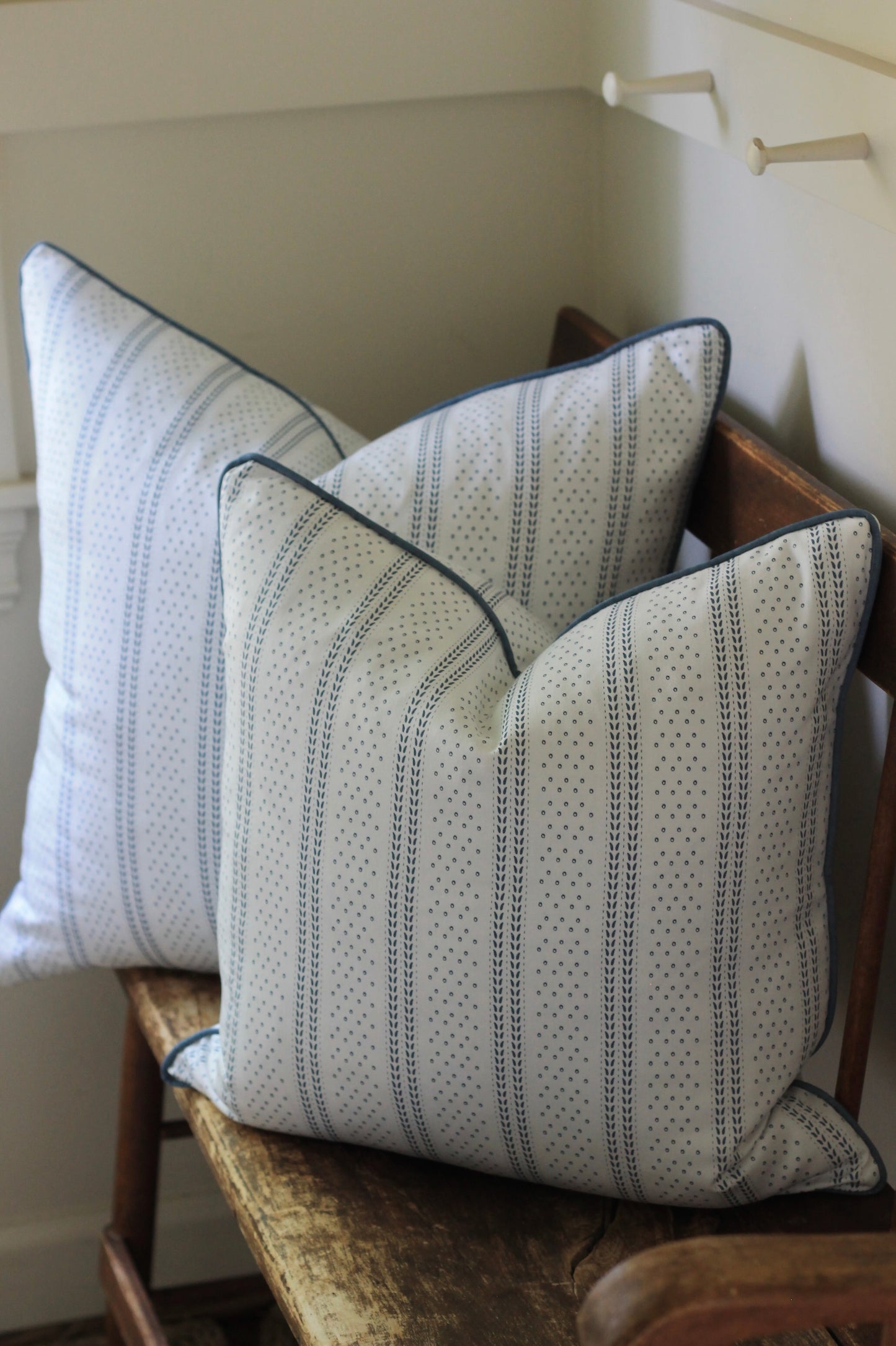 Dot & Leaf Ticking Pillow Covers in Navy | 3 sizes