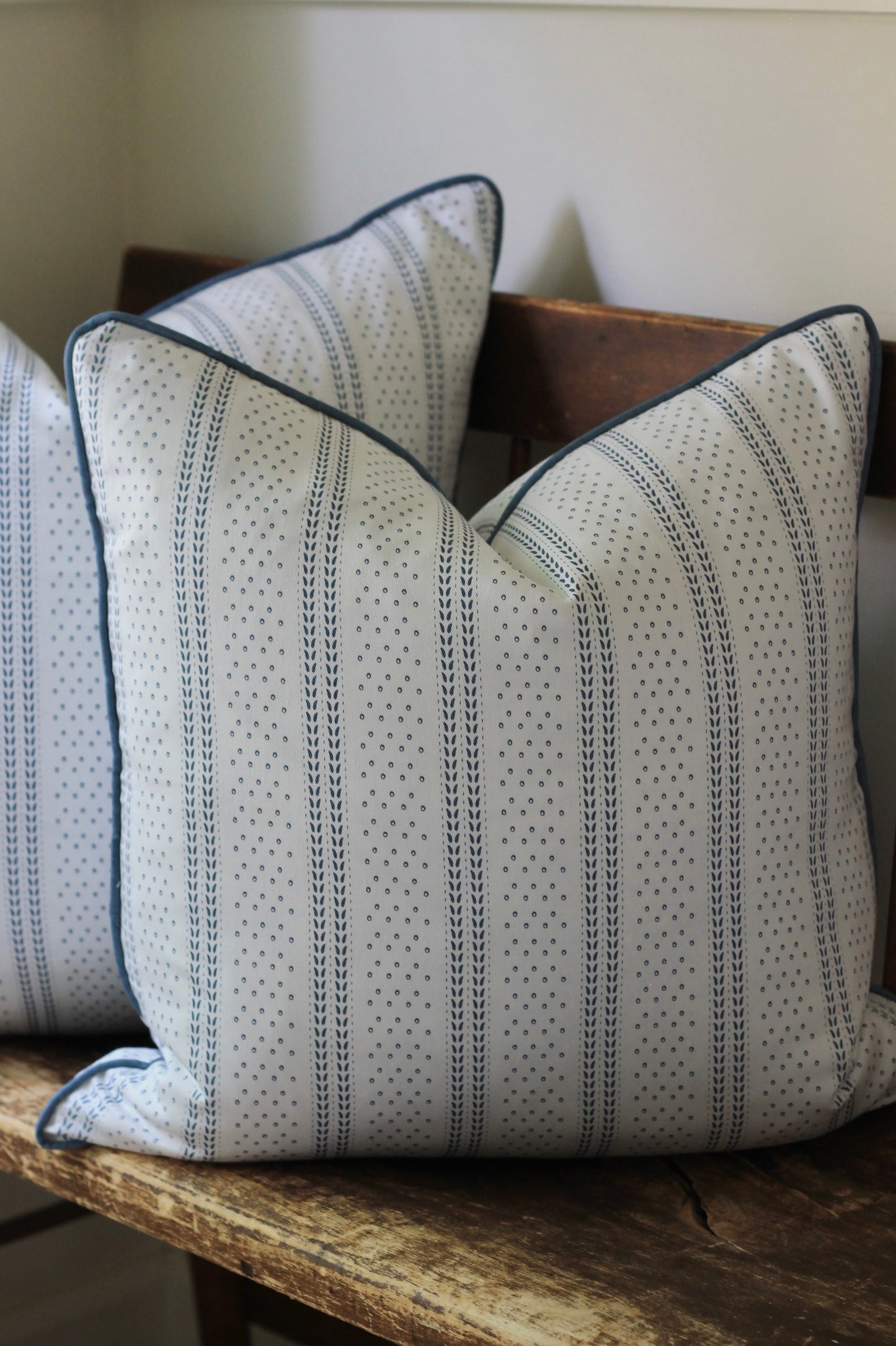 Dot & Leaf Ticking Pillow Covers in Navy | 3 sizes
