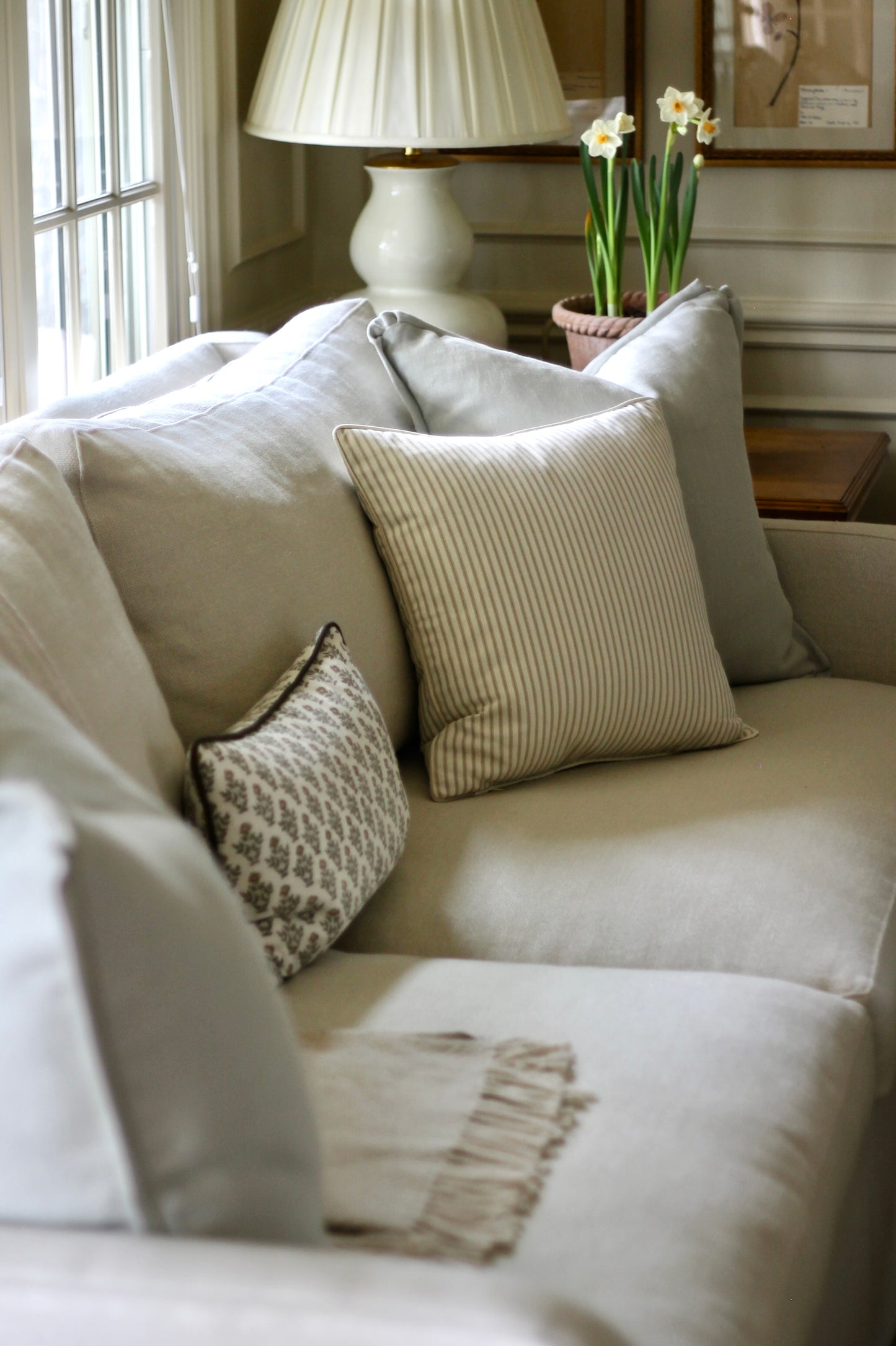 Ticking Stripe Pillow Covers with Piping