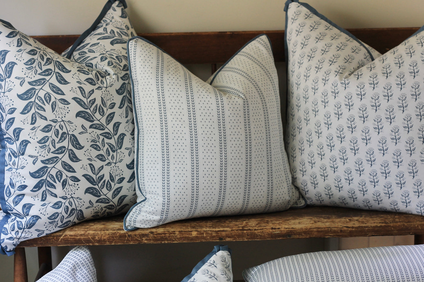 Dot & Leaf Ticking Pillow Covers in Navy | 3 sizes