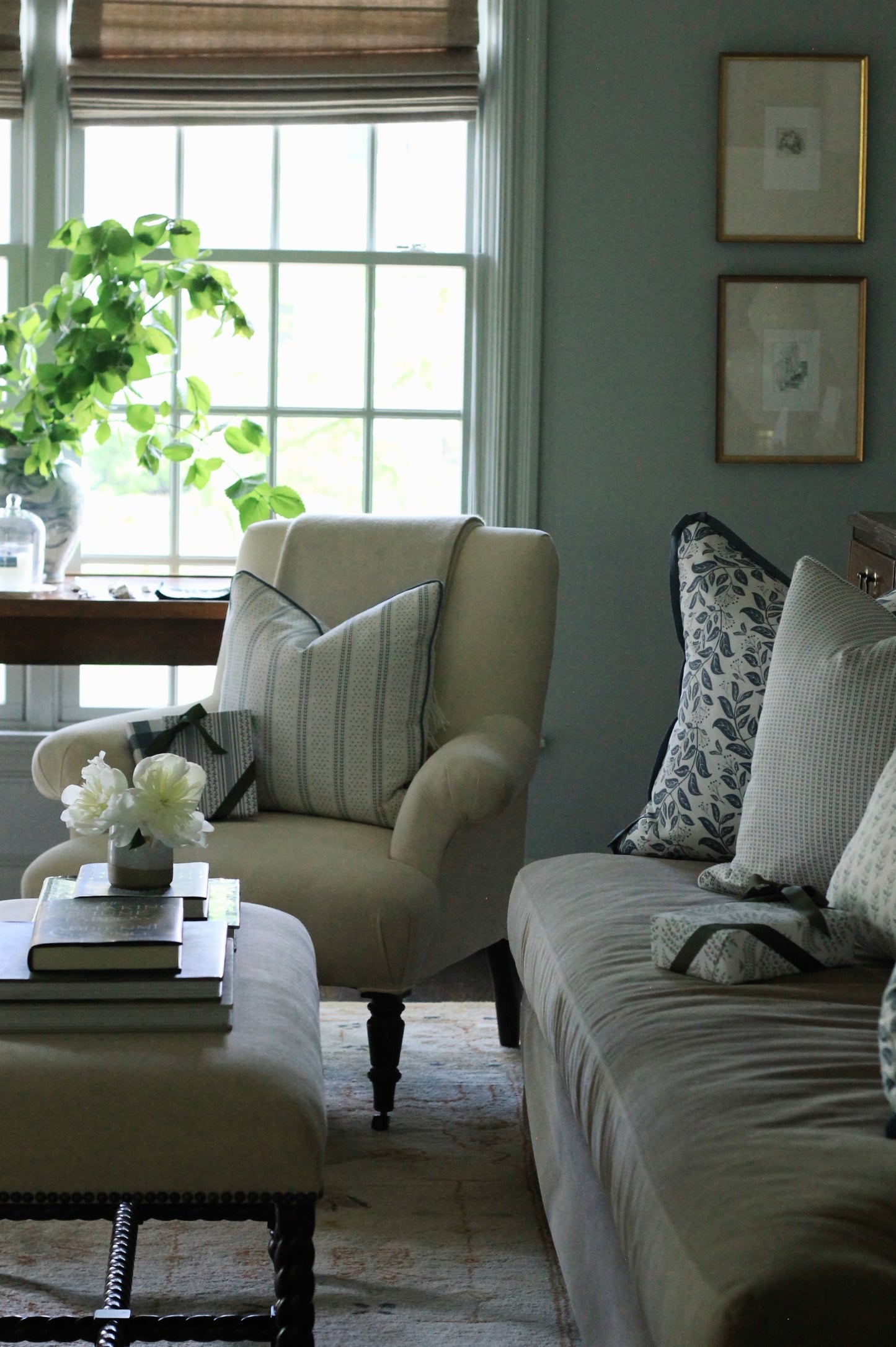 Dot & Leaf Ticking Pillow Covers in Navy | 3 sizes
