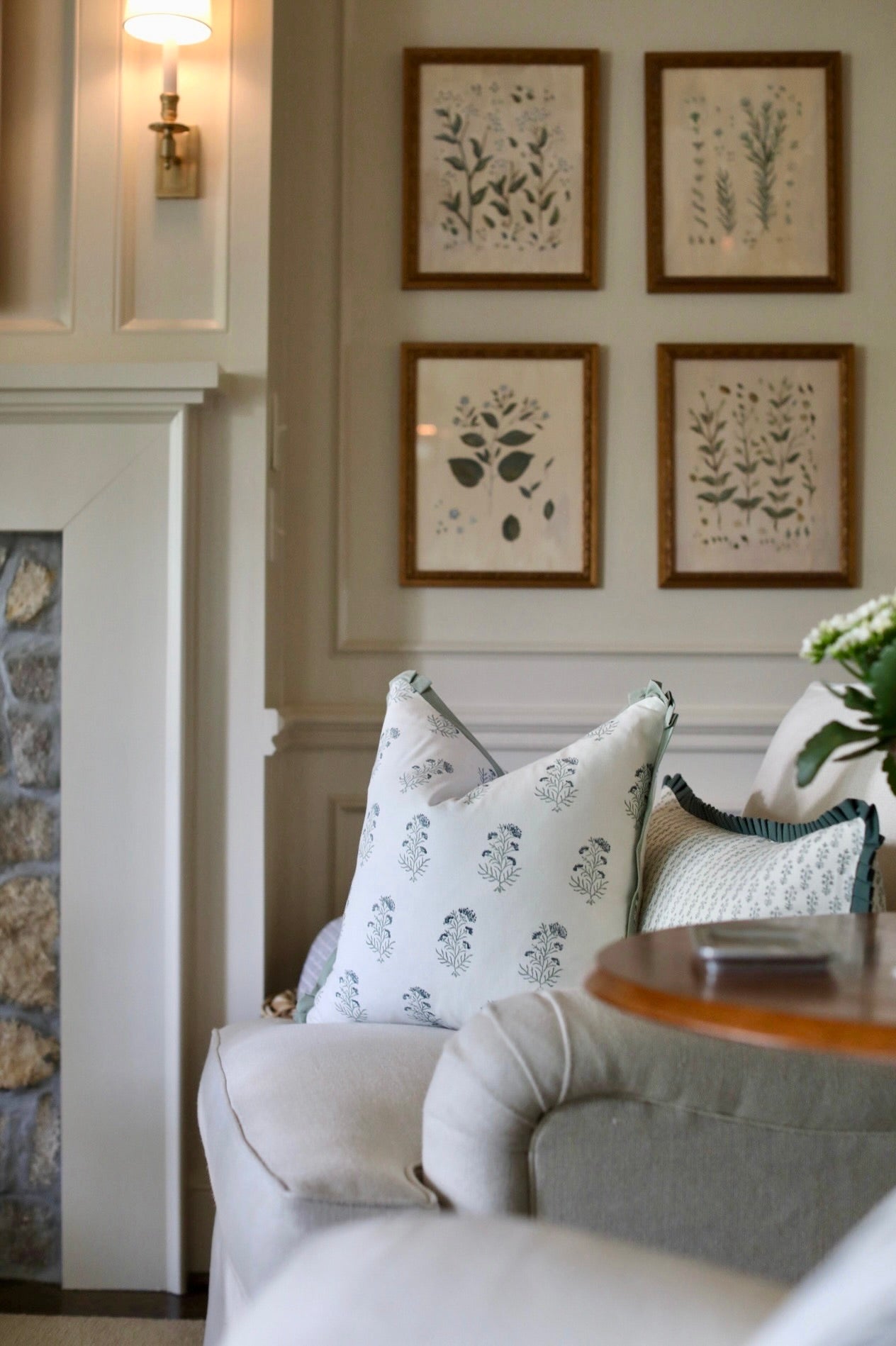 Charlotte in Blue Pillow Covers | Sage Trim