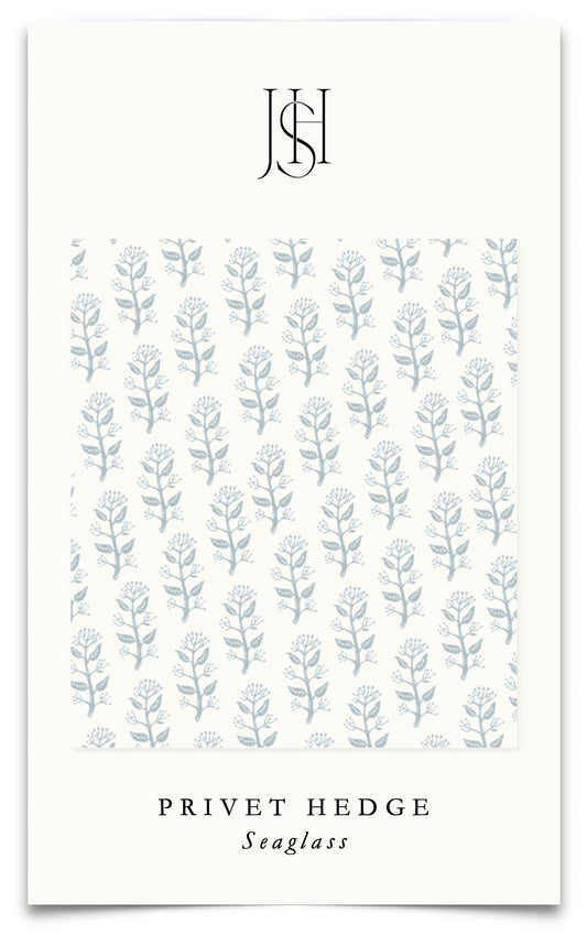 Privet Sprig in English Blue Fabric by the Yard