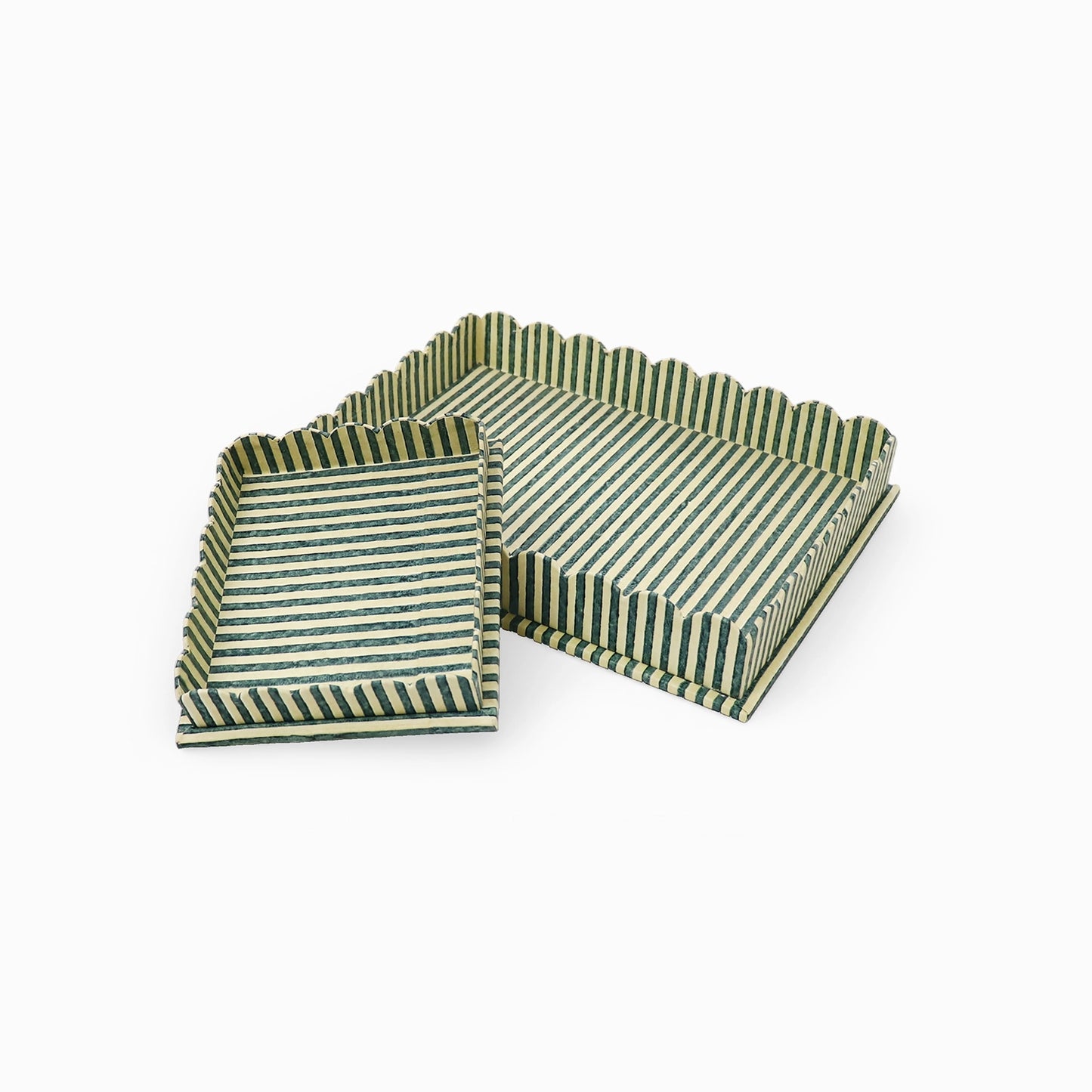 Block Print Scalloped Tray | Set of 2