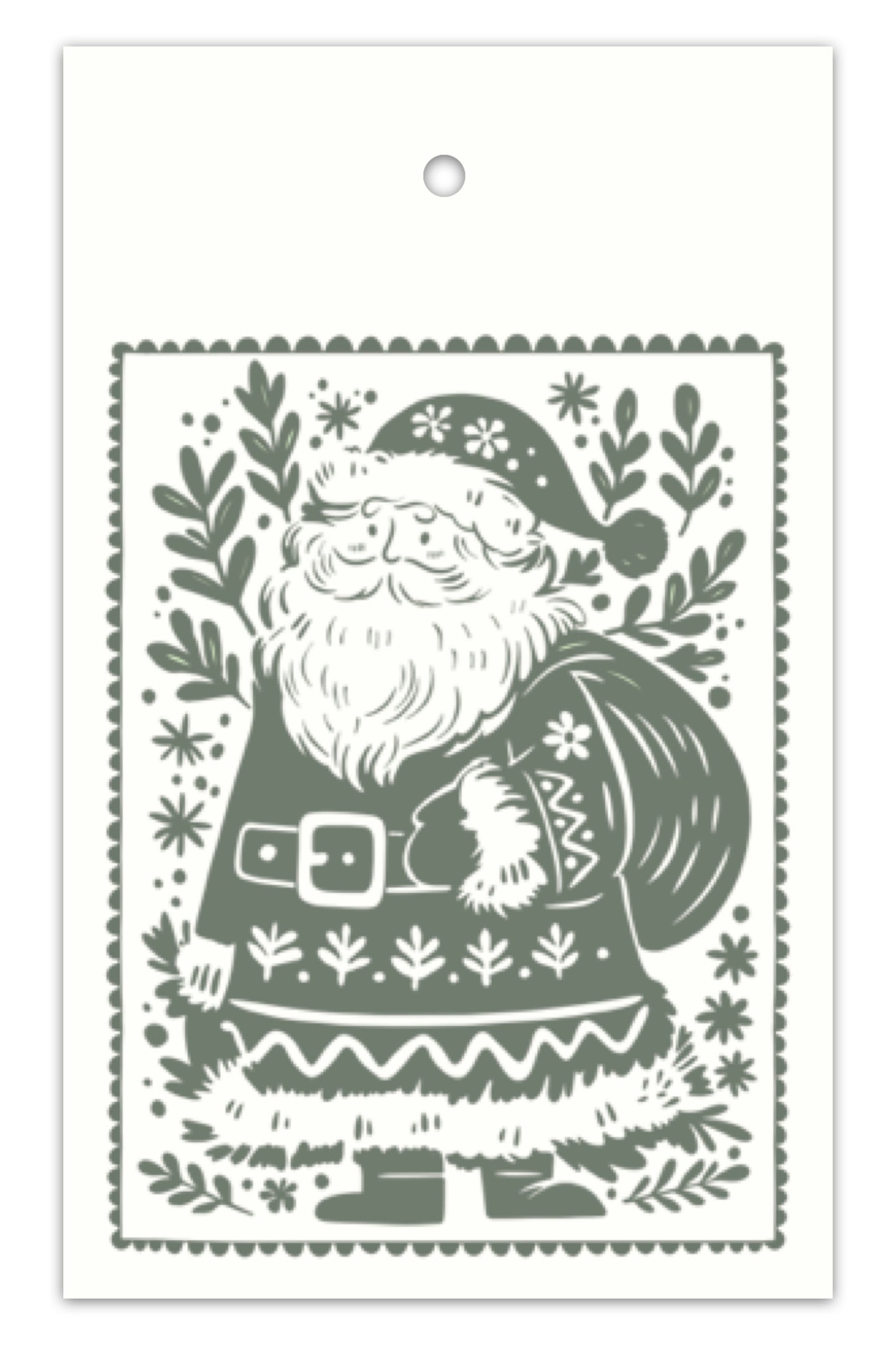 Woodblock Print Santa Tags