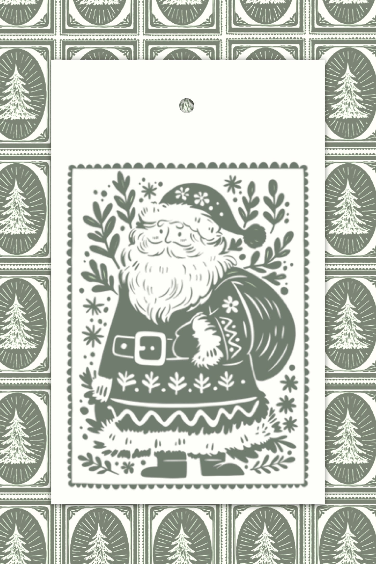 Woodblock Print Santa Tags