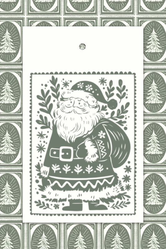Woodblock Print Santa Tags
