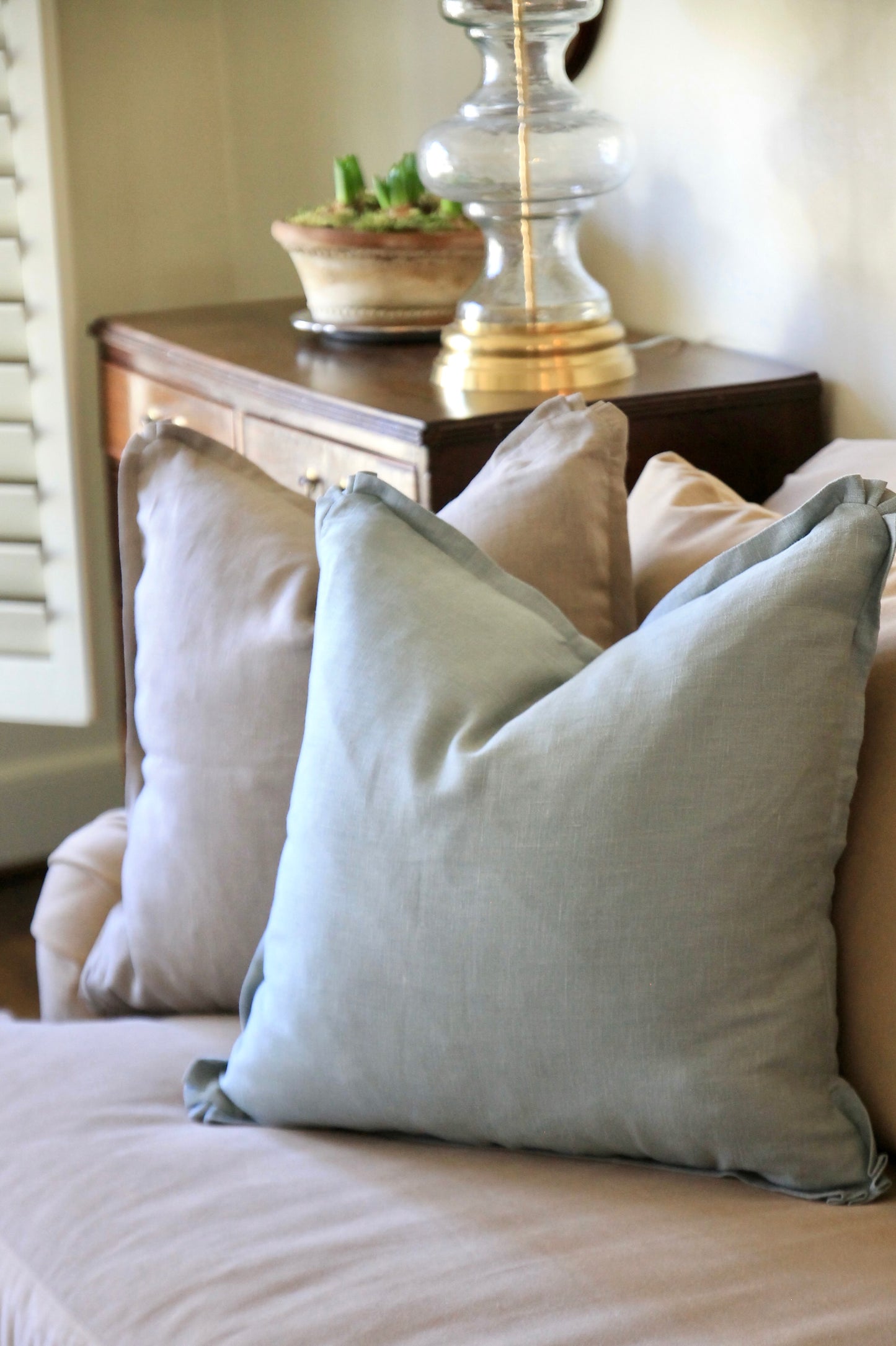English Grey Linen Pillow Covers