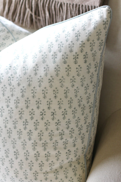 Emma in Slate Pillow Covers | Blue Trim