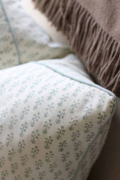 Emma in Slate Pillow Covers | Blue Trim