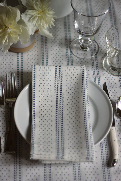 Dot & Leaf Ticking in Navy Napkins & Table Linens