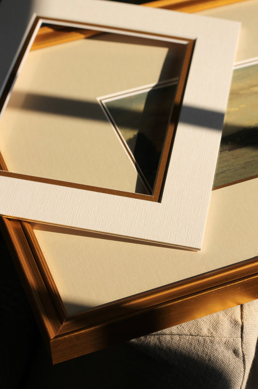 Gold Accent Mat Boards - Off-White Linen with Gold Interior