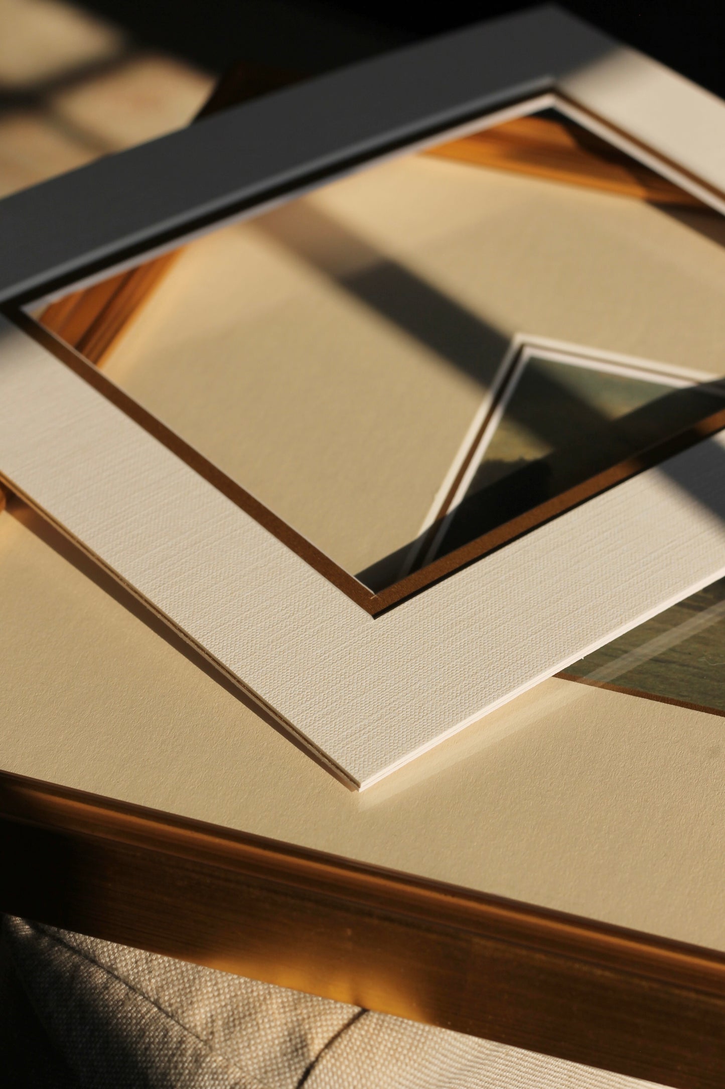 Gold Accent Mat Boards - Beige Textured with Gold Interior