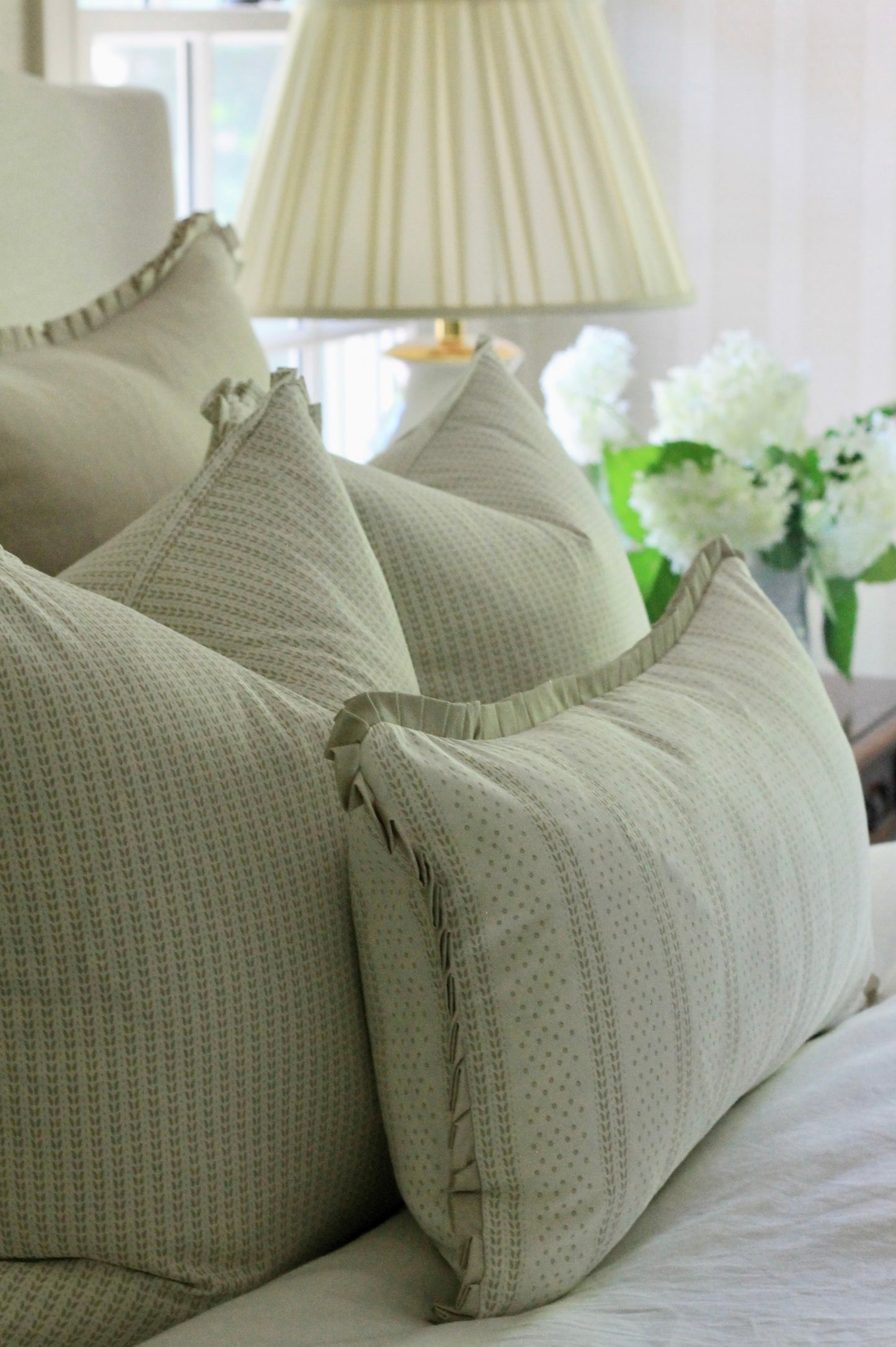 Dot & Leaf Ticking Pillow Covers in Cream