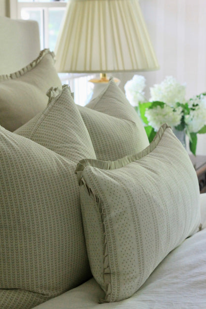 Dot & Leaf Ticking Pillow Covers in Cream