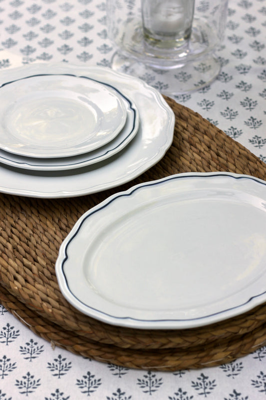 Scalloped Plates & Platters | White & Blue Stripe