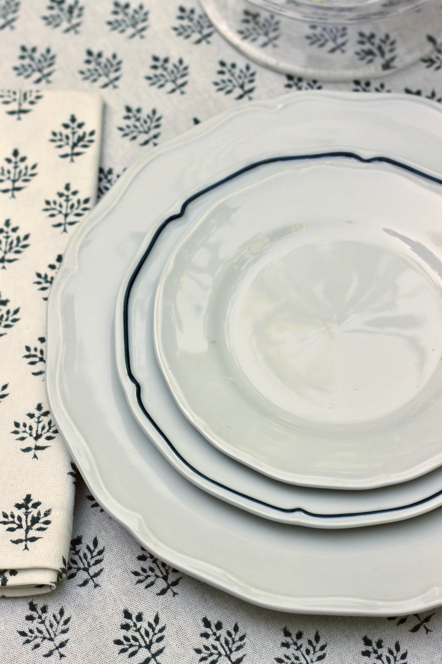 Scalloped Plates & Platters | White & Blue Stripe