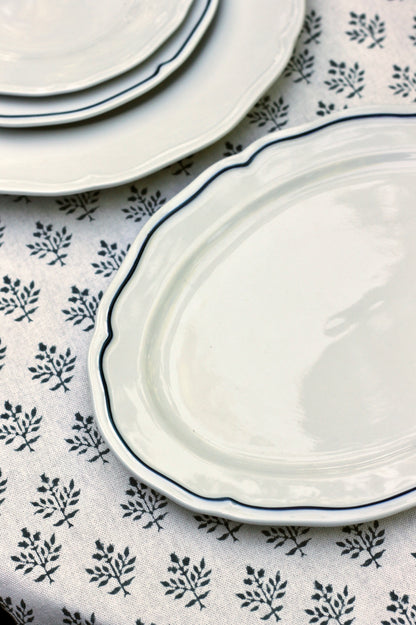 Scalloped Plates & Platters | White & Blue Stripe