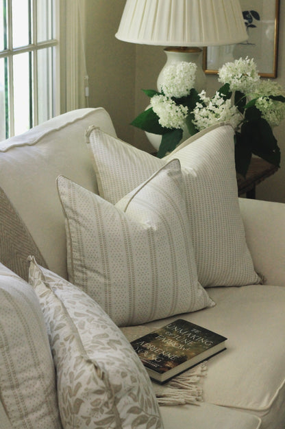 Dot & Leaf Ticking Pillow Covers in Cream