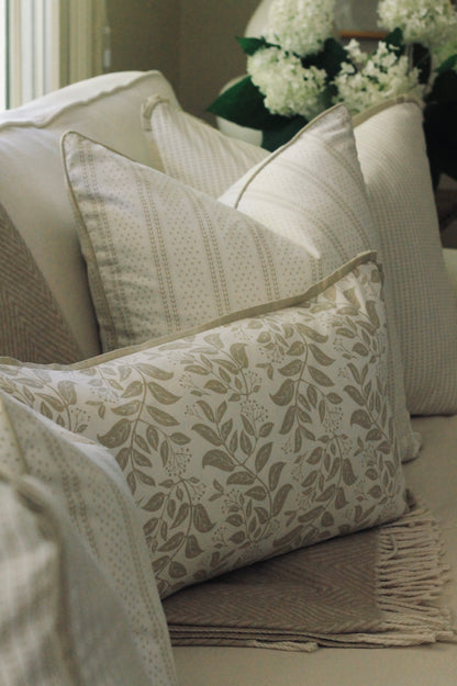 Dot & Leaf Ticking Pillow Covers in Cream