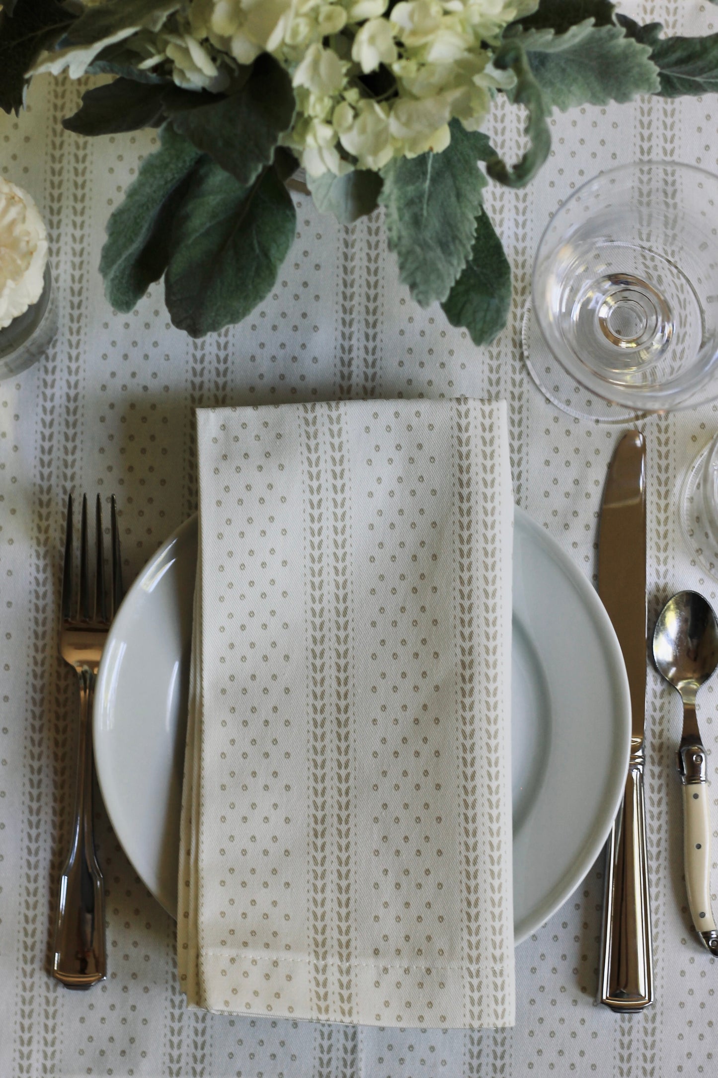 Dot & Leaf Ticking in Cream Napkins & Table Linens