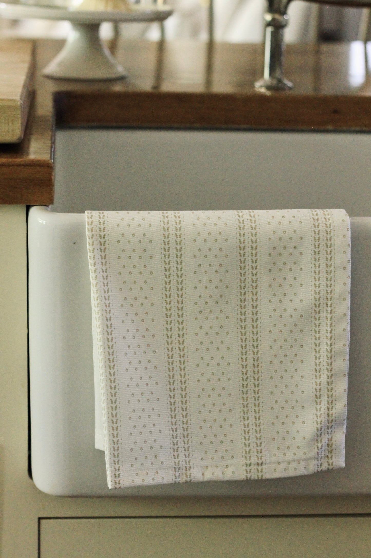 Dot & Leaf Ticking in Cream Tea Towels