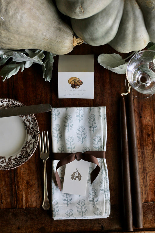 Privet Sprig in English Blue Napkins & Table Linens