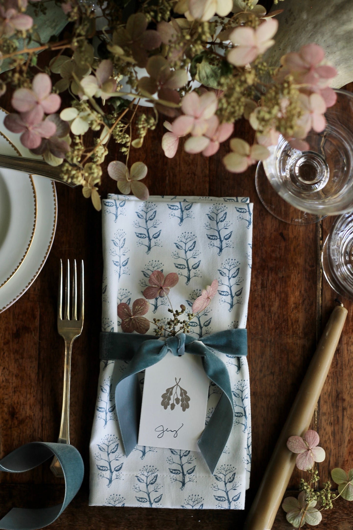 Privet Sprig in Navy Napkins & Table Linens