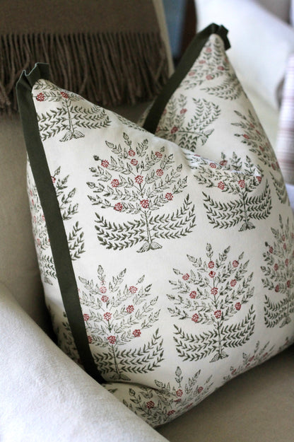 Holiday Hannah Pillow Covers | Moss Trim