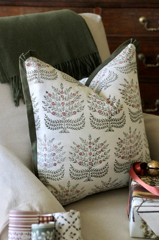 Holiday Hannah Pillow Covers | Moss Trim