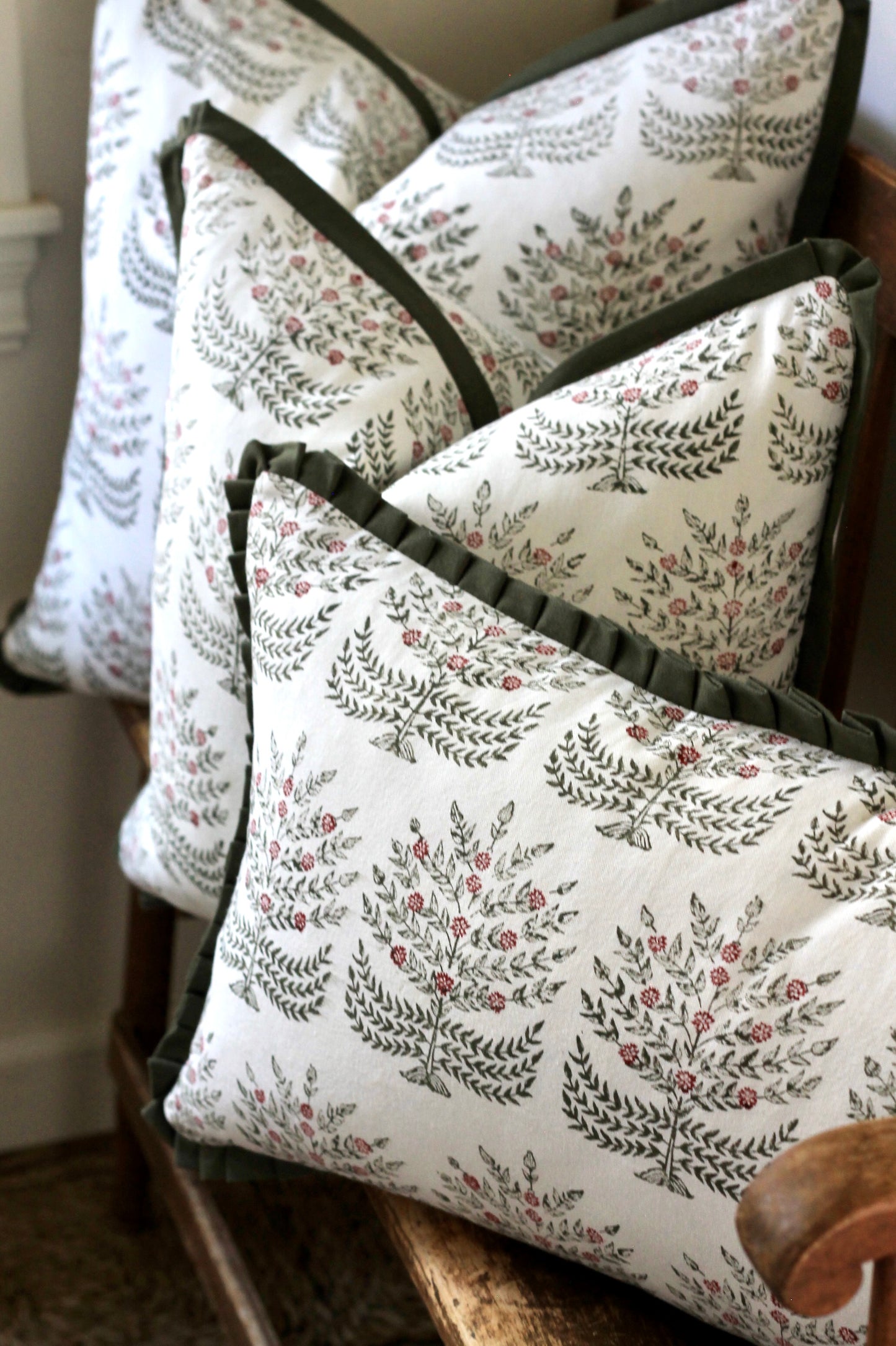 Holiday Hannah Pillow Covers | Moss Trim