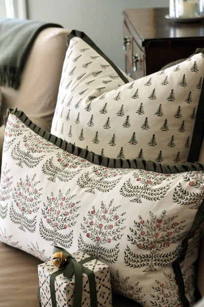 Holiday Hannah Pillow Covers | Moss Trim