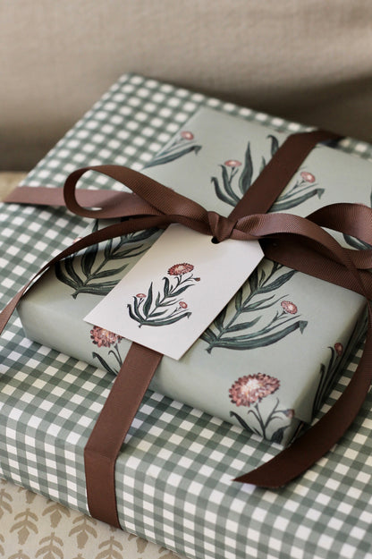 Moss Gingham Wrapping Papers - 4 sheets