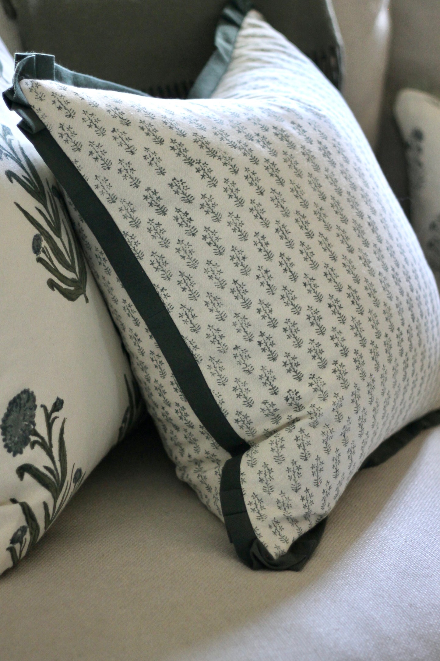 Emma in Deep Green Pillow Covers | Green Trim