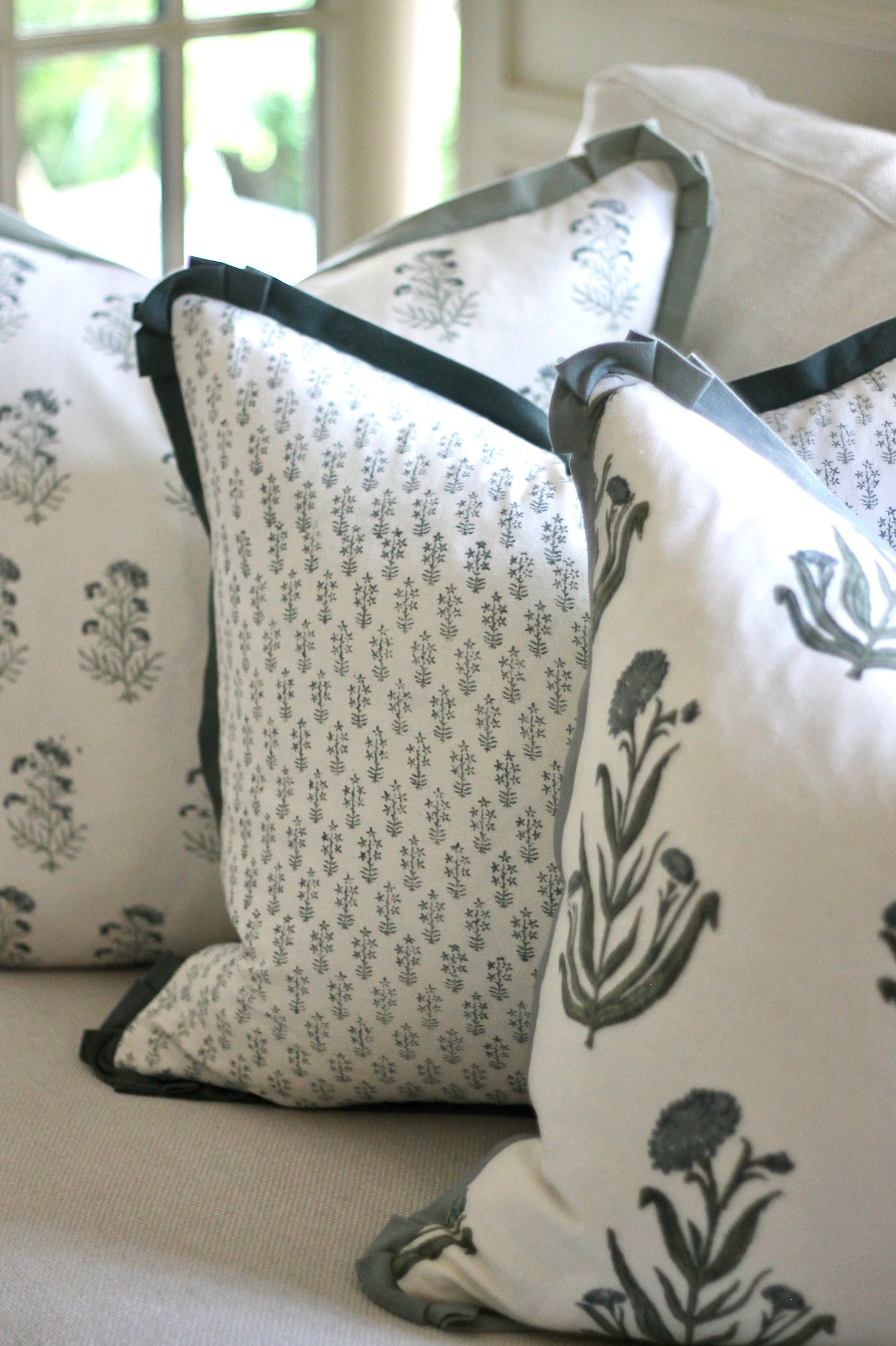 Emma in Deep Green Pillow Covers | Green Trim