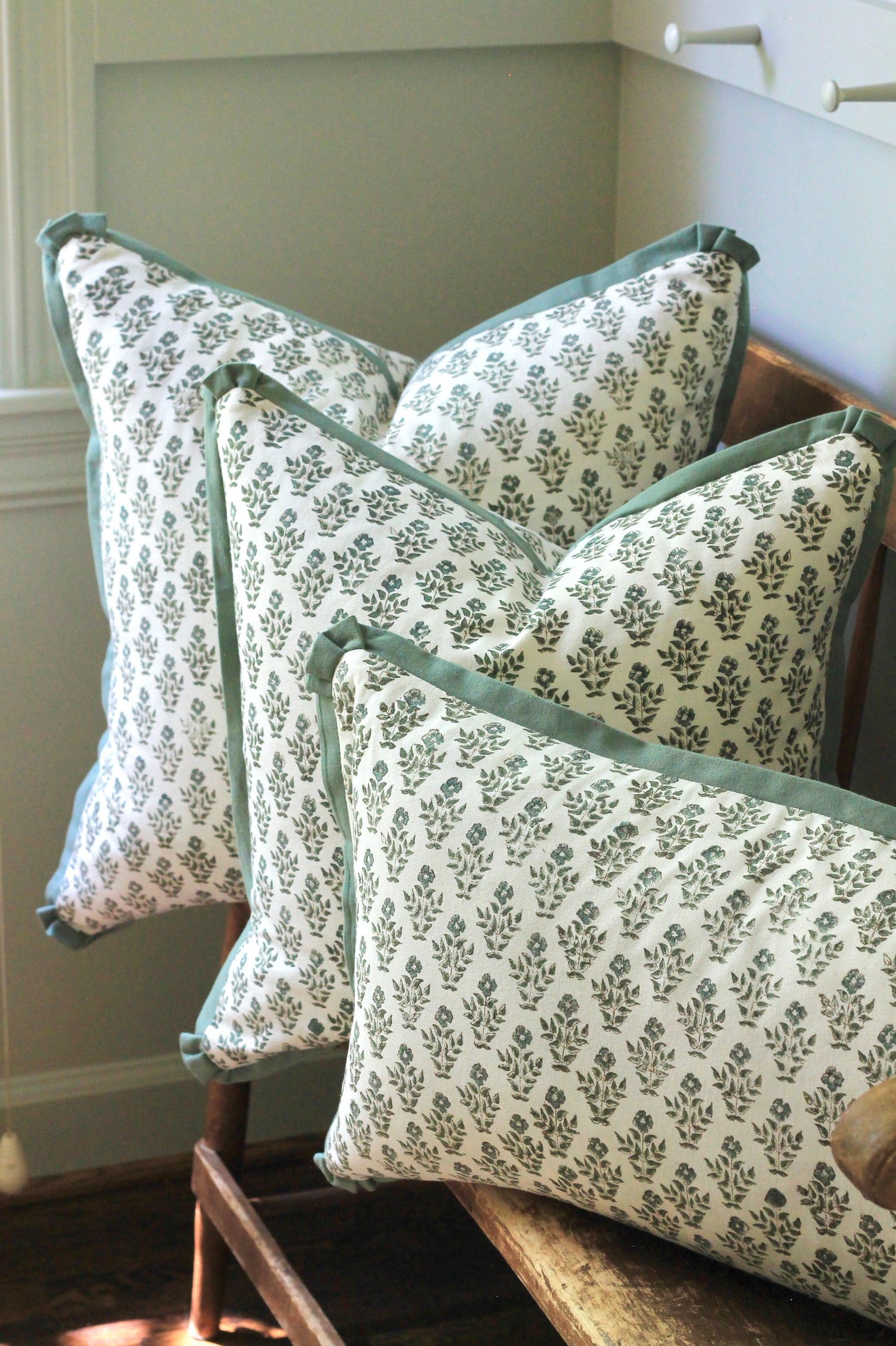 Carie Pillow Covers with Green Flange | 3 sizes